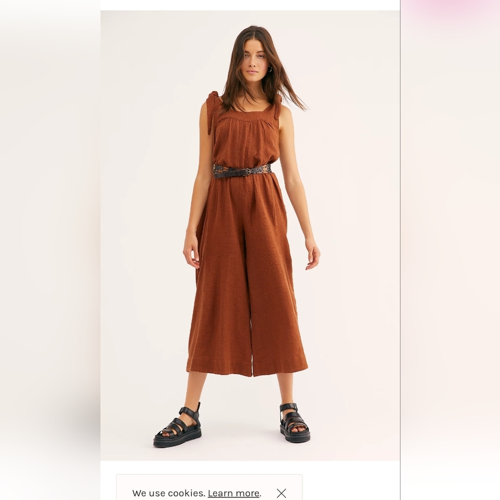 Free People Benita One-Piece oversized Wide-Legs Jumpsuit Brown Cocoa S NEW